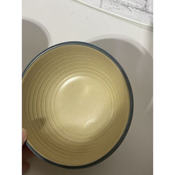 Pfaltzgraff Folk Art Stoneware Bowl Tan Blue Floral Primitive Country 6.25” - Picture 14 of 15